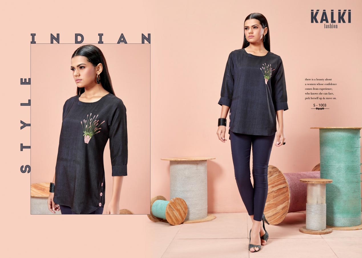 Rida Designer Denim Pure Silk Tops by Kalki Fashion Rida Designer Denim Pure Silk Tops by Kalki Fashion